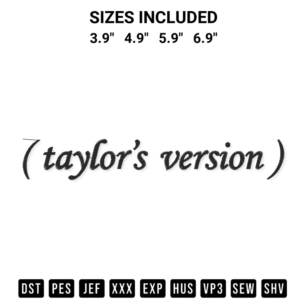 Transform your fabrics with the Taylor Swift Taylors Version Embroidery Design embroidery design. Instant access to premium digitized patterns at Designspacks.com. Available sizes: 3.9", 4.9", 5.9", 6.9".