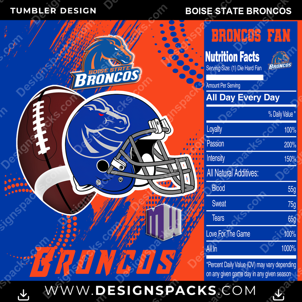 College Sport Team Fan CFB Boise State Broncos NCAA College Sport Tumbler Digital Wrap Design Download