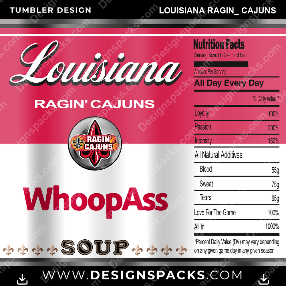 College Sport Soup Can Louisiana Ragin_ Cajuns Tumbler Digital Wrap Design