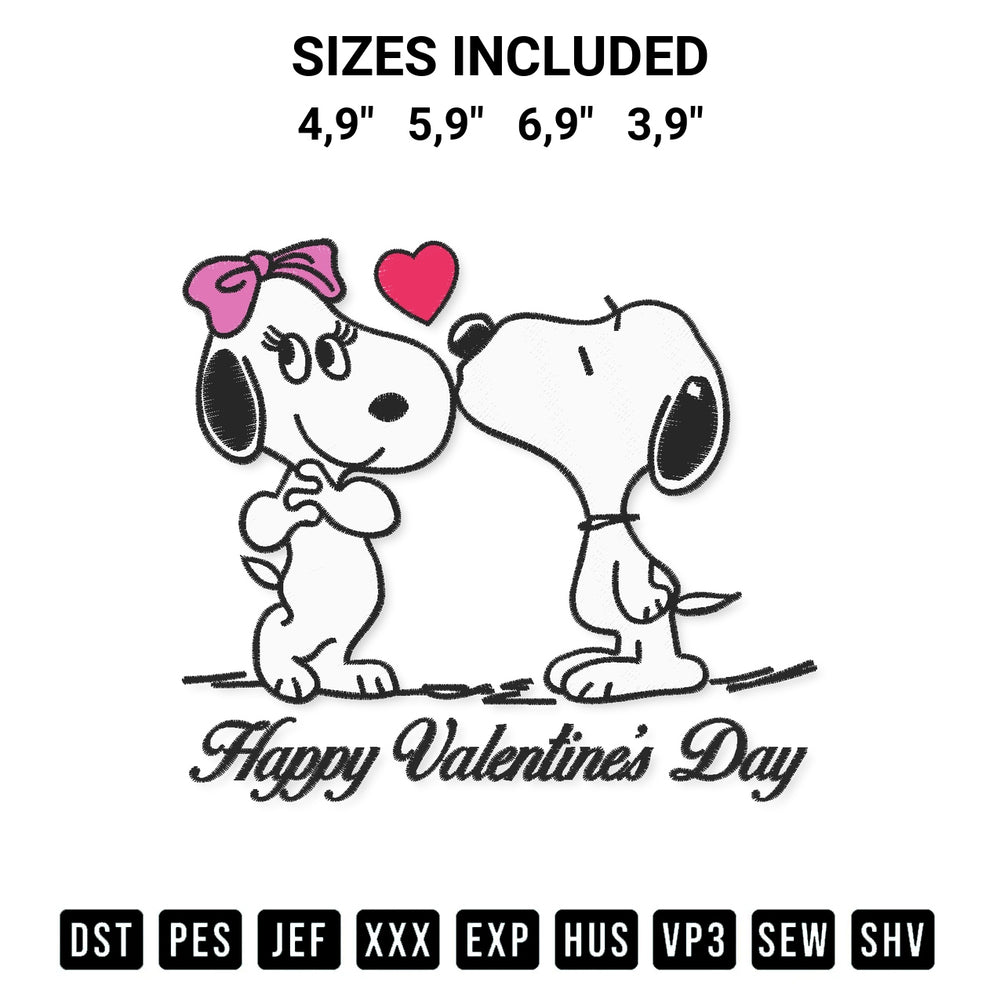 Get the Snoopy Happy Valentines Day Peanuts Snoopy Cute Couple Gift Embroidery Design embroidery design for your custom crafts! Premium digitized files available for instant download at Designspacks.com. Available sizes: 4,9", 5,9", 6,9", 3,9".
