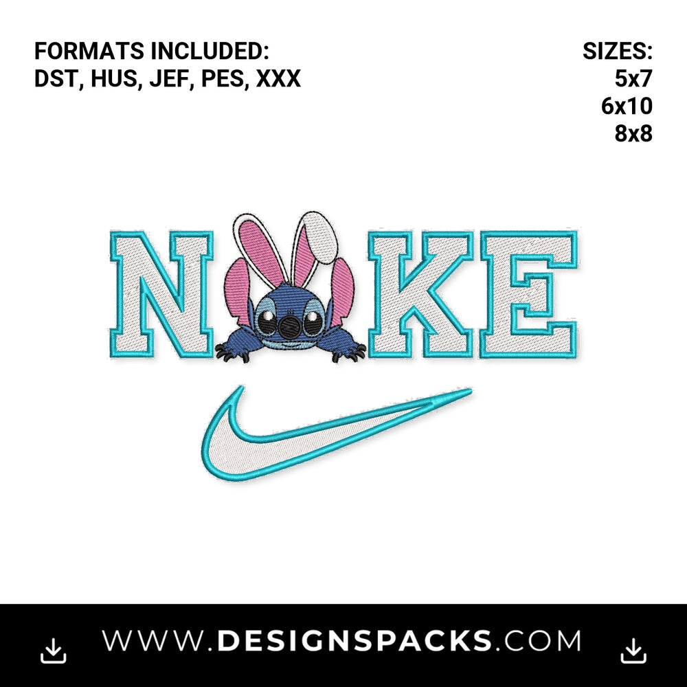 Stitch Easter Bunny Nike Swoosh Embroidery Design - Instant digital download pattern at Designspacks.com