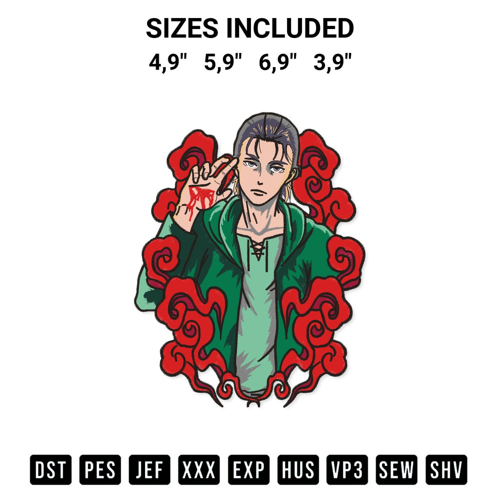 Download the Eren Jaeger Attack On Titan Logo Embroidery Design machine embroidery design exclusively at Designspacks.com. Premium digitized pattern for apparel and DIY crafts. Available sizes: 4,9", 5,9", 6,9", 3,9".