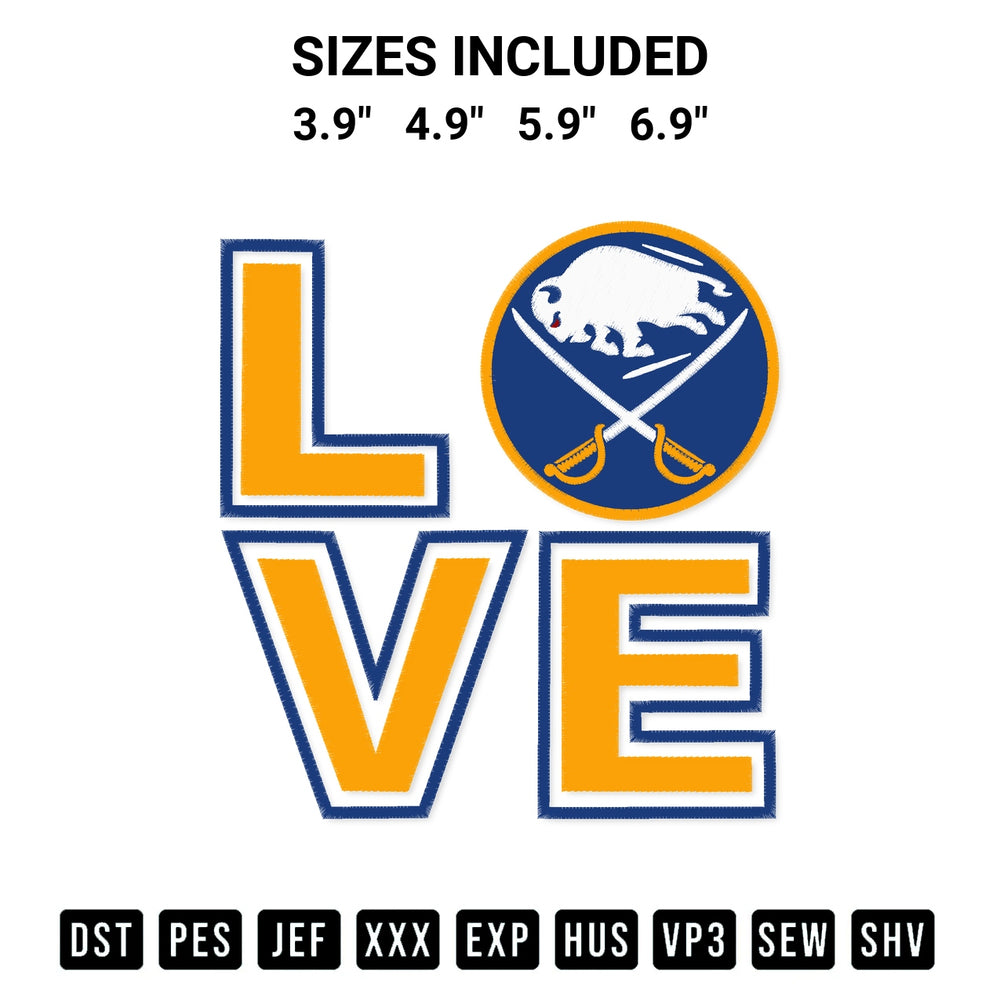 Discover the perfect addition to your crafting collection: Love Buffalo Sabres Embroidery Design embroidery file. Instantly available at Designspacks.com. Available sizes: 3.9", 4.9", 5.9", 6.9".