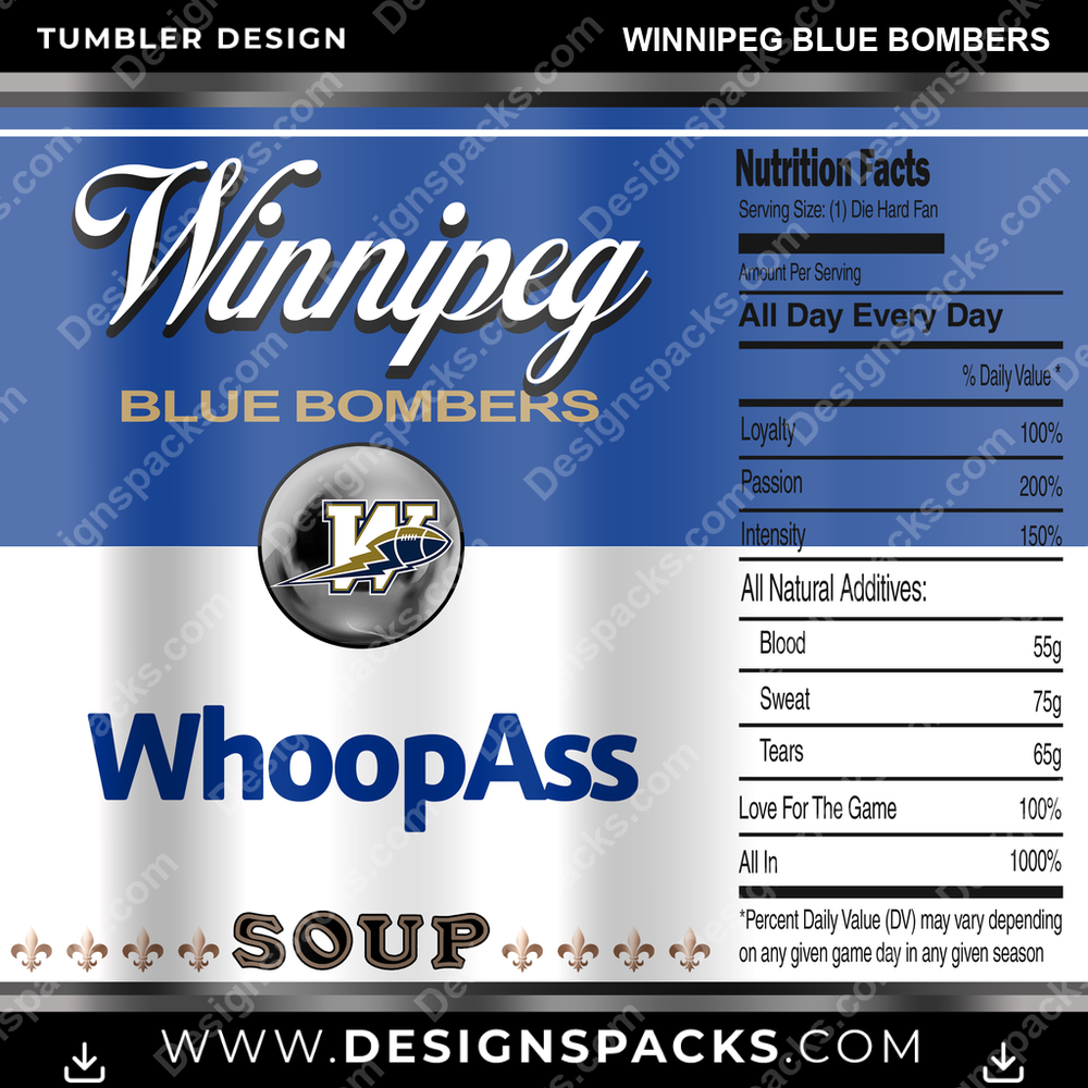 Canada Football Soup Can Winnipeg Blue Bombers CFL Canada Tumbler Digital Wrap Design Download