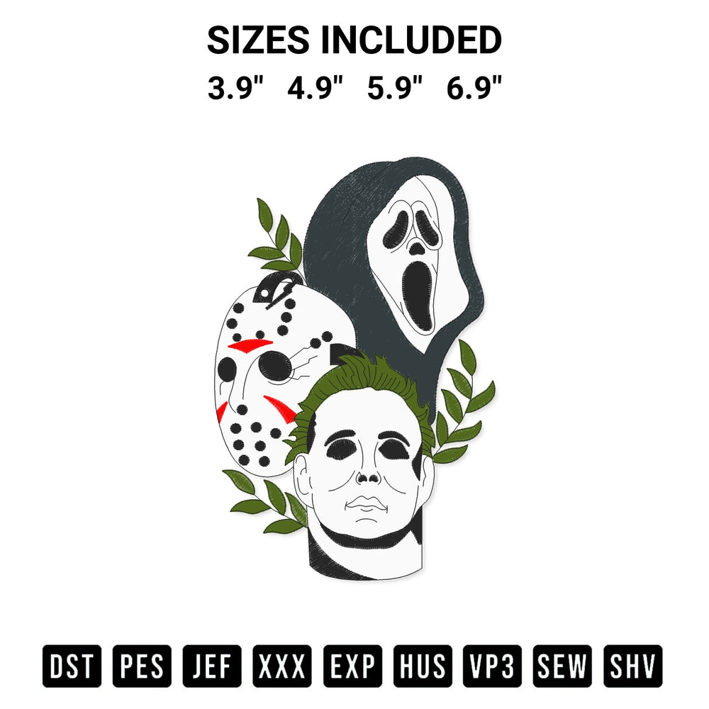 Elevate your next project with our Horror Movie Floral Killer Embroidery Design embroidery file. Shop high-quality digital patterns instantly at Designspacks.com. Available sizes: 3.9", 4.9", 5.9", 6.9".