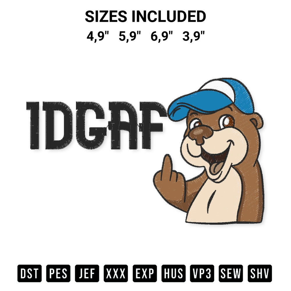 Create amazing crafts with the Otter Idgaf Funny Otter Lovers Cute Gift Logo Embroidery Design embroidery file. High-quality digital download from Designspacks.com, perfect for beginners and pros. Available sizes: 4,9", 5,9", 6,9", 3,9".