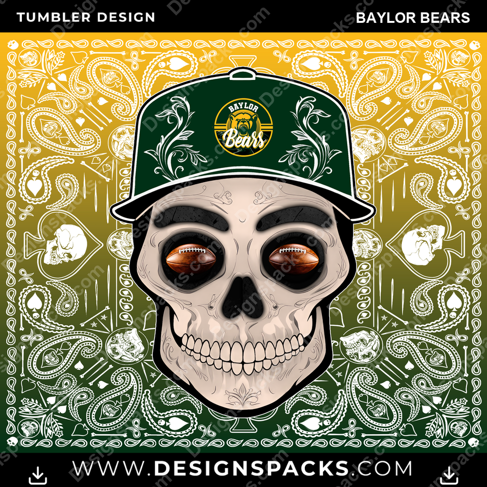 College Sport Skull Handkerchief Baylor Bears NCAA College Sport Tumbler Digital Wrap Design Download
