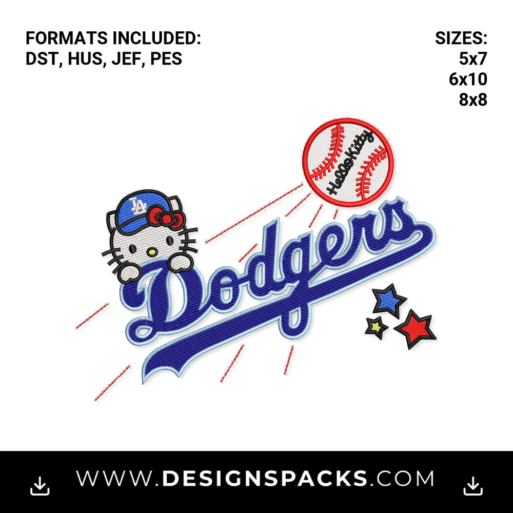 LA Dodgers Hello Kitty Baseball Embroidery Design - Instant digital download pattern at Designspacks.com