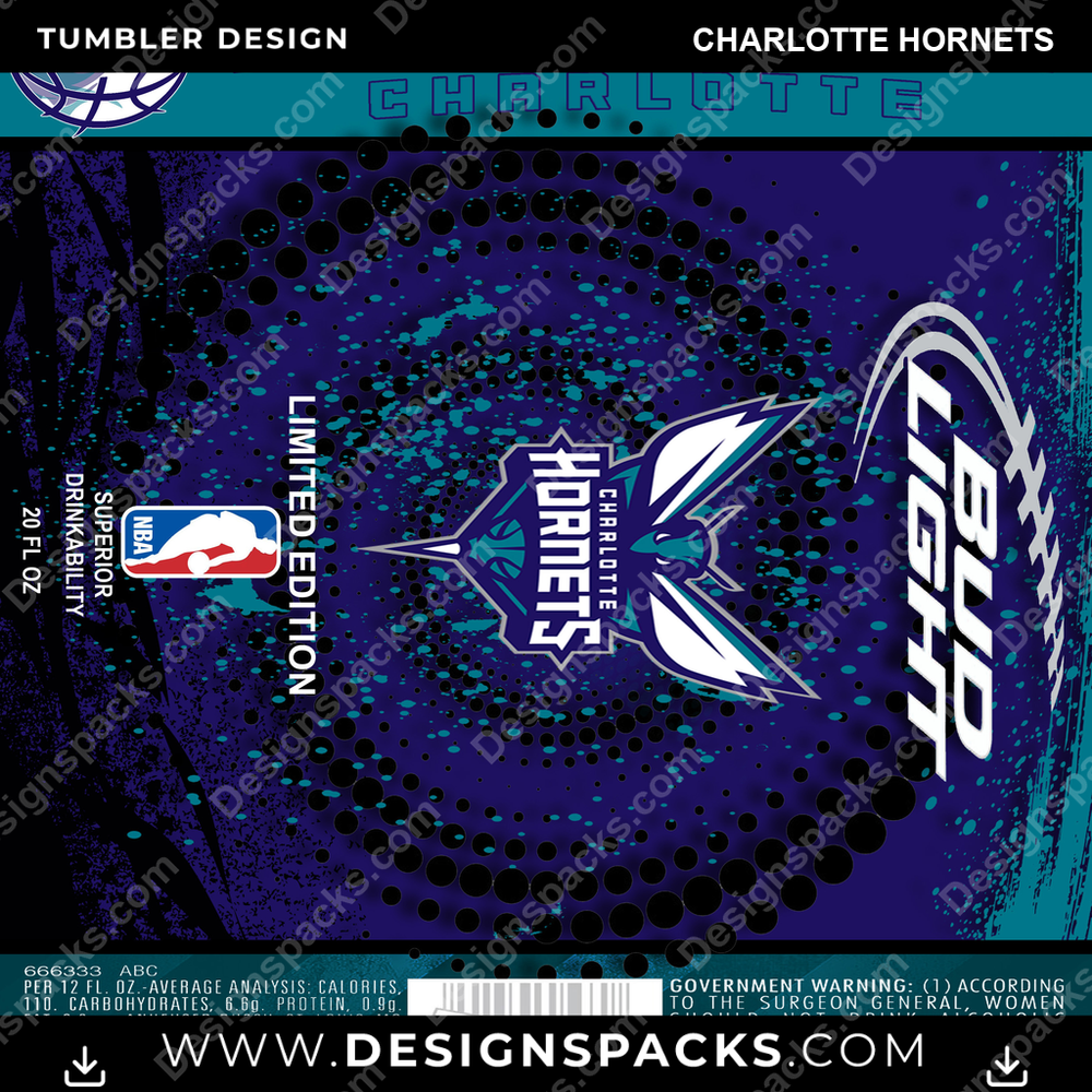 Basketball Bud Charlotte Hornets Tumbler Digital Wrap Design