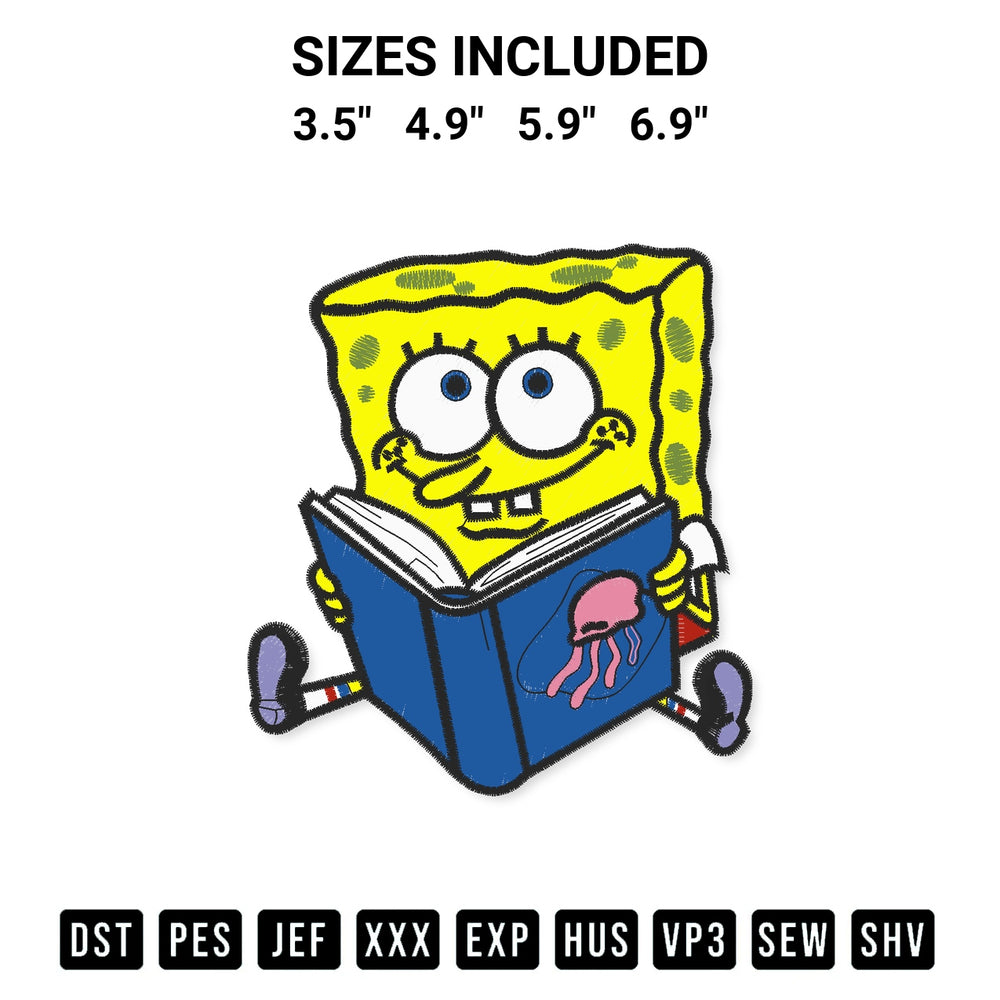 Stitch like a pro with the Spongebob Read Book Embroidery Design embroidery pattern from Designspacks.com. High-quality digital machine embroidery file. Available sizes: 3.5", 4.9", 5.9", 6.9".