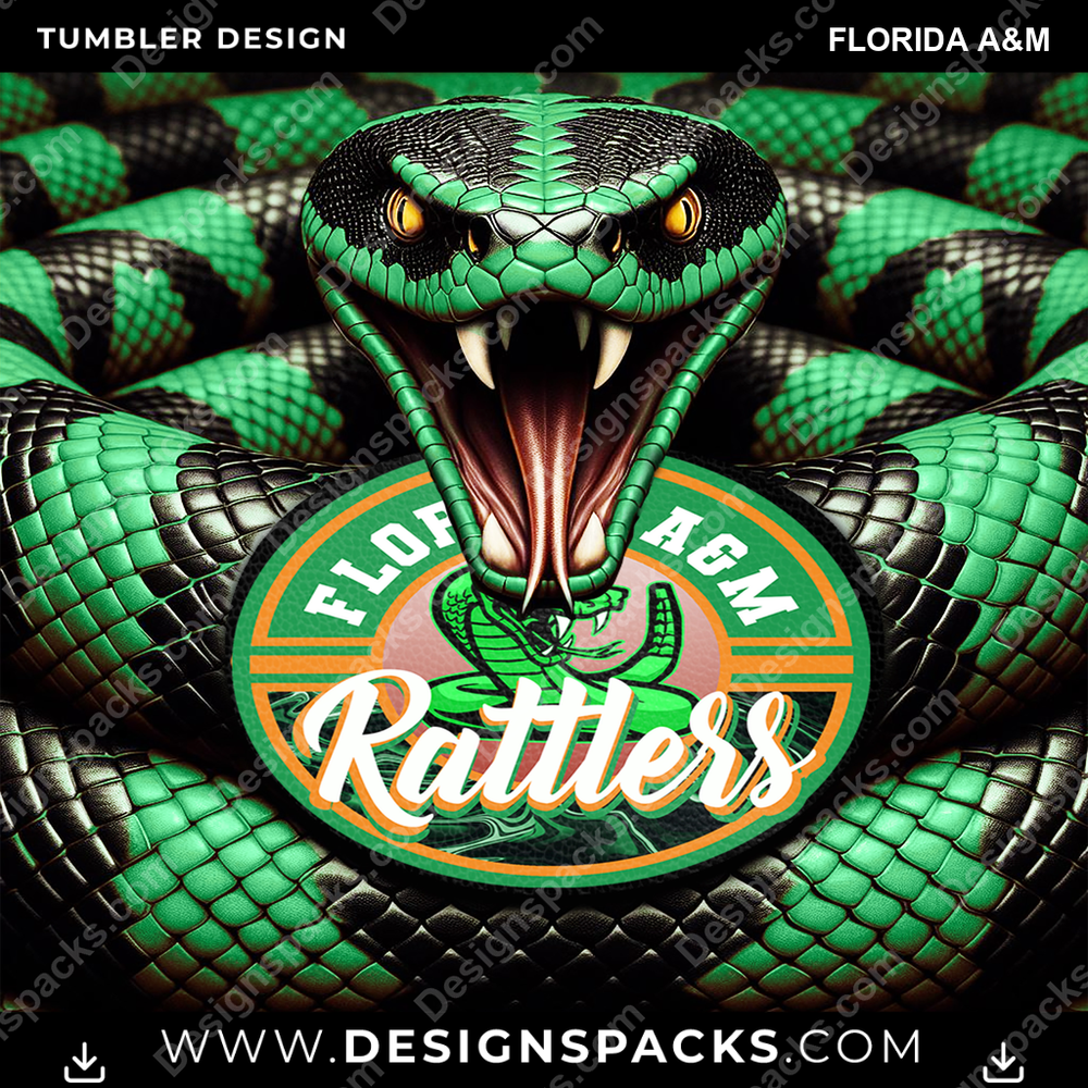 College Sport Rattle Snake Florida A&M Tumbler Digital Wrap Design