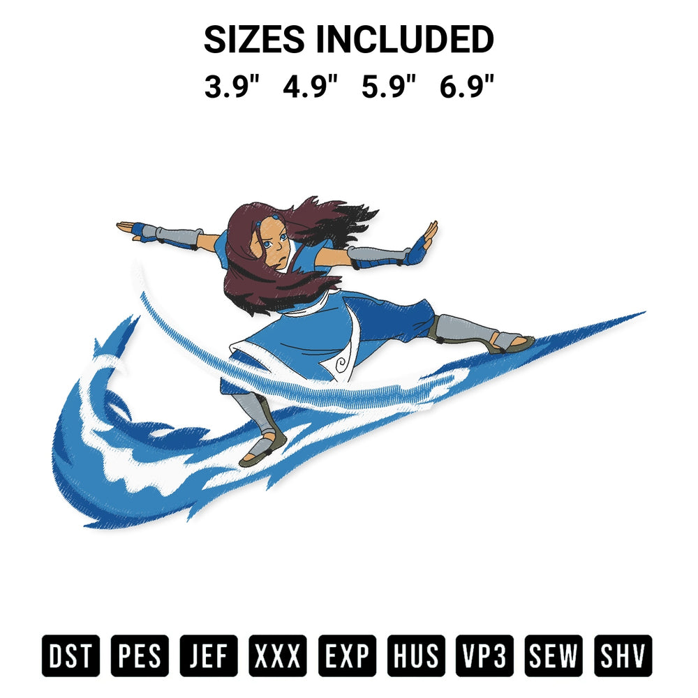 Looking for the perfect pattern? Download the Swoosh Katara Anime Embroidery Design embroidery design today at Designspacks.com. Crisp, clean stitching guaranteed. Available sizes: 3.9", 4.9", 5.9", 6.9".