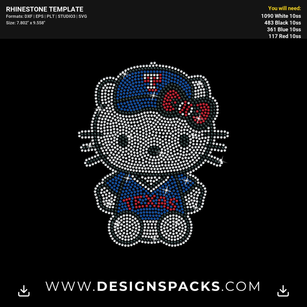 Hello Kitty Texas Rangers Sitting Rhinestone Digital Template
