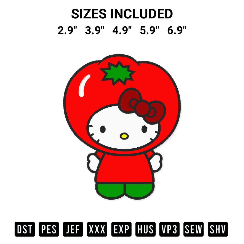 Download the Hello Kitty Tomato Embroidery Design machine embroidery design exclusively at Designspacks.com. Premium digitized pattern for apparel and DIY crafts. Available sizes: 2.9", 3.9", 4.9", 5.9", 6.9".
