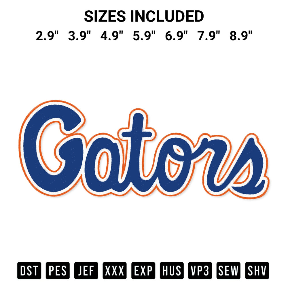 Download the Florida Gators Letter Embroidery Design machine embroidery design exclusively at Designspacks.com. Premium digitized pattern for apparel and DIY crafts. Available sizes: 2.9", 3.9", 4.9", 5.9", 6.9", 7.9", 8.9".