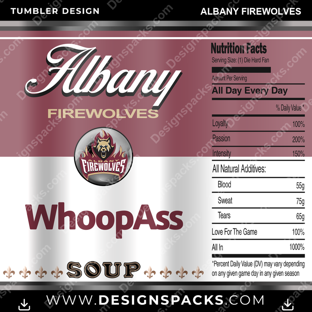 Lacrosse Soup Can Albany FireWolves Tumbler Digital Wrap Design