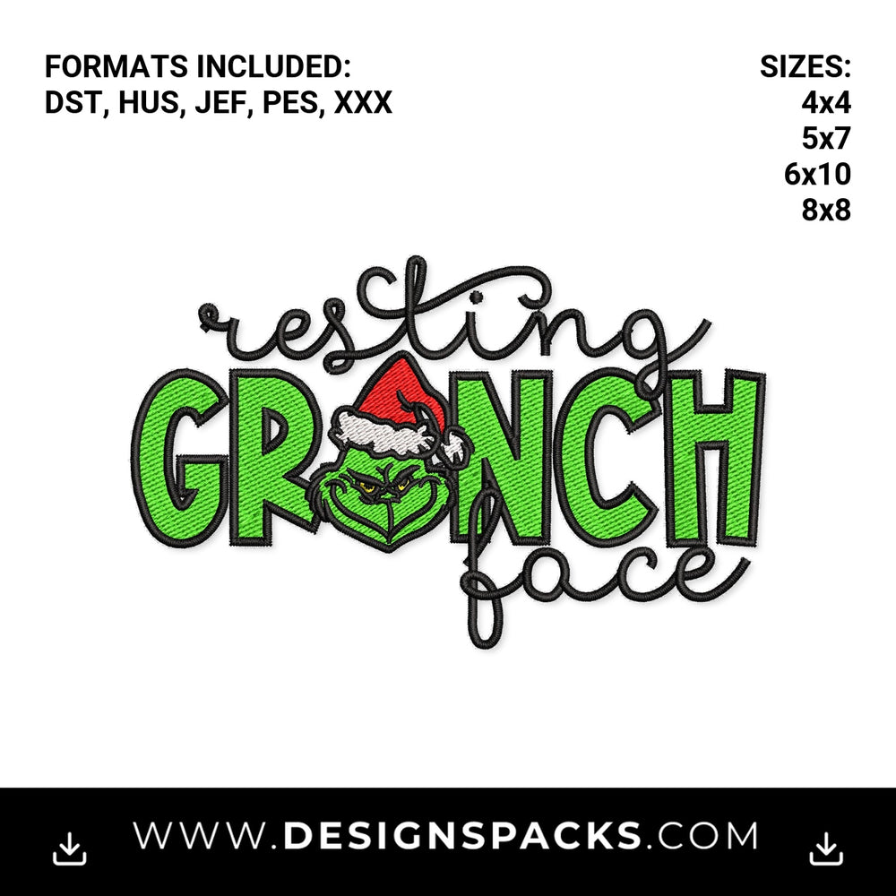Resting Grinch Face Christmas Quote Embroidery Design - Instant digital download pattern at Designspacks.com