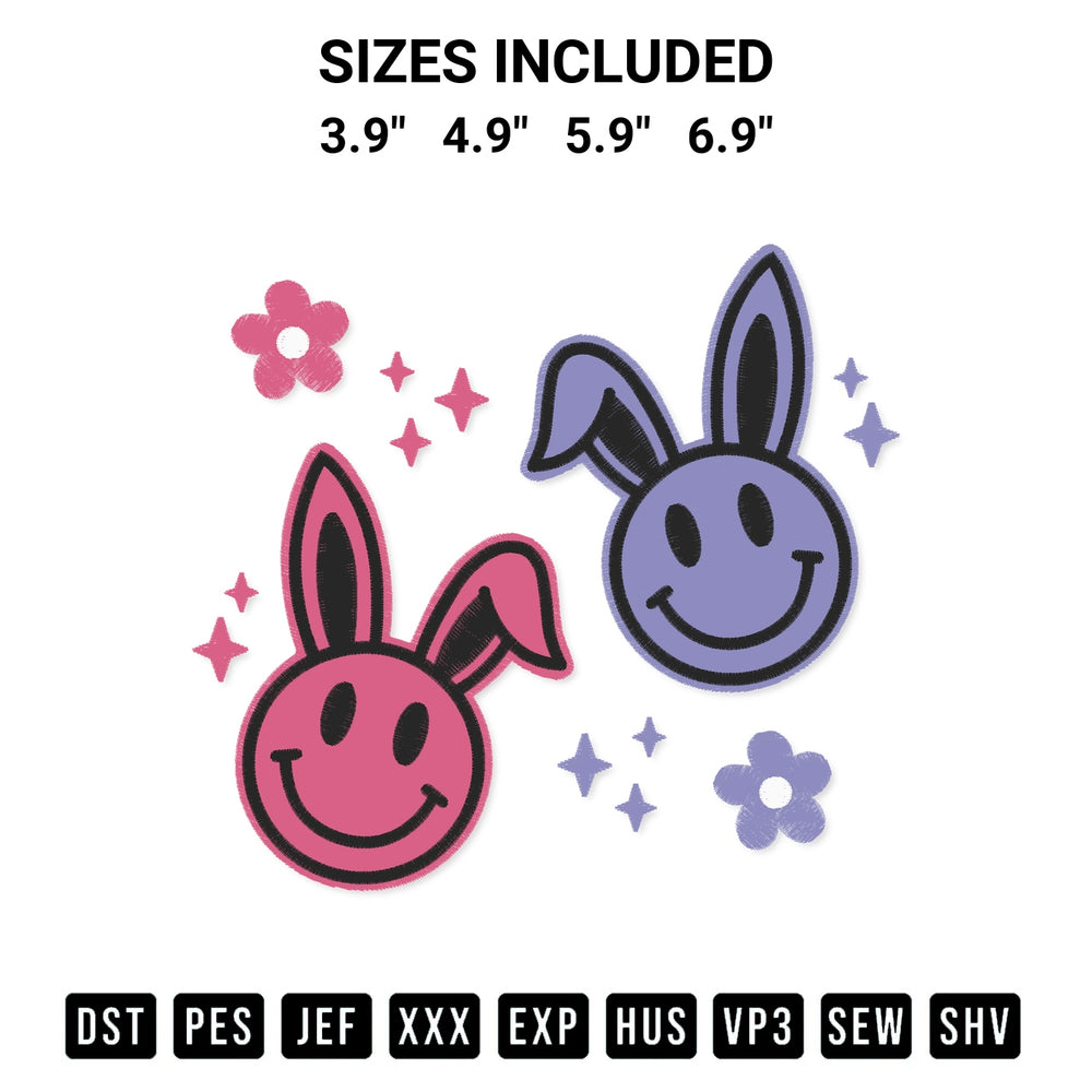 Looking for the perfect pattern? Download the Easter Bunny Smiley Face Embroidery Design embroidery design today at Designspacks.com. Crisp, clean stitching guaranteed. Available sizes: 3.9", 4.9", 5.9", 6.9".