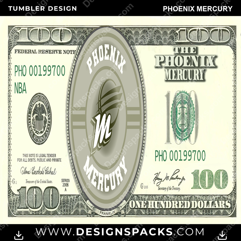 Basketball 100 Dollar Bill Phoenix Mercury Tumbler Digital Wrap Design