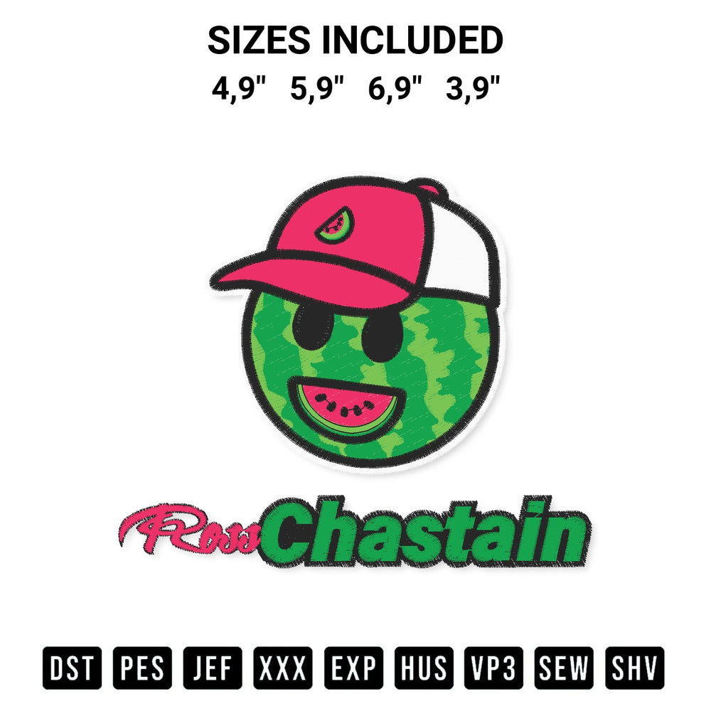 Add a unique touch to your apparel with the Ross Chastain Watermelon Logo Embroidery Design embroidery file. Premium instant download available now on Designspacks.com. Available sizes: 4,9", 5,9", 6,9", 3,9".