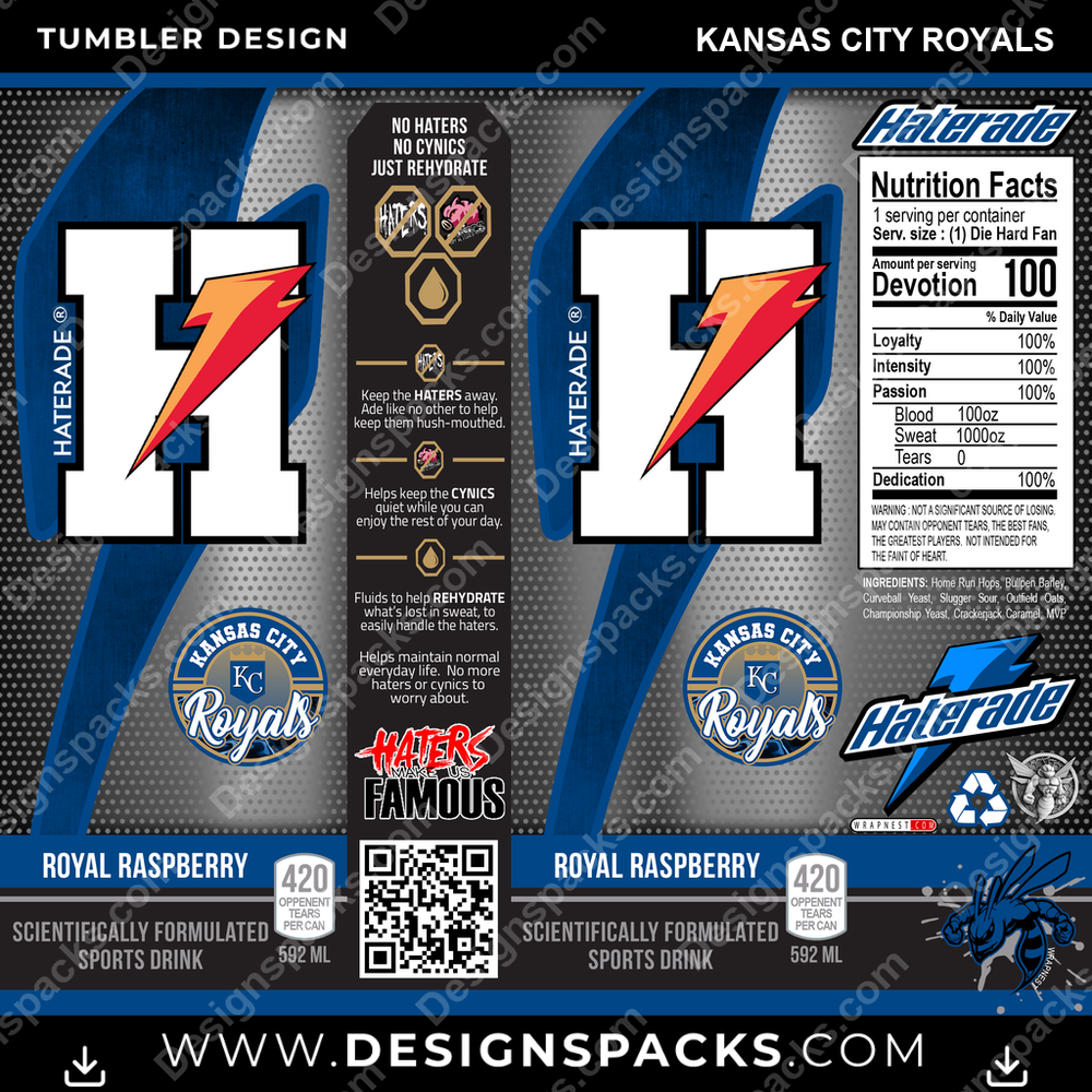 Baseball Haterade Kansas City Royals MLB Baseball Tumbler Digital Wrap Design Download