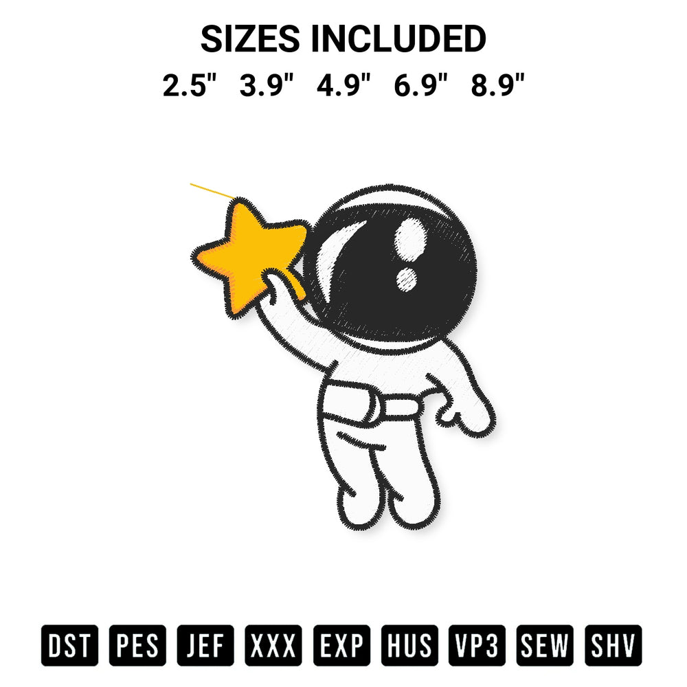 Shop the Cute Astronaut Space 7 Embroidery Design machine embroidery pattern at Designspacks.com. Beautifully digitized for flawless stitching on any fabric. Available sizes: 2.5", 3.9", 4.9", 6.9", 8.9".