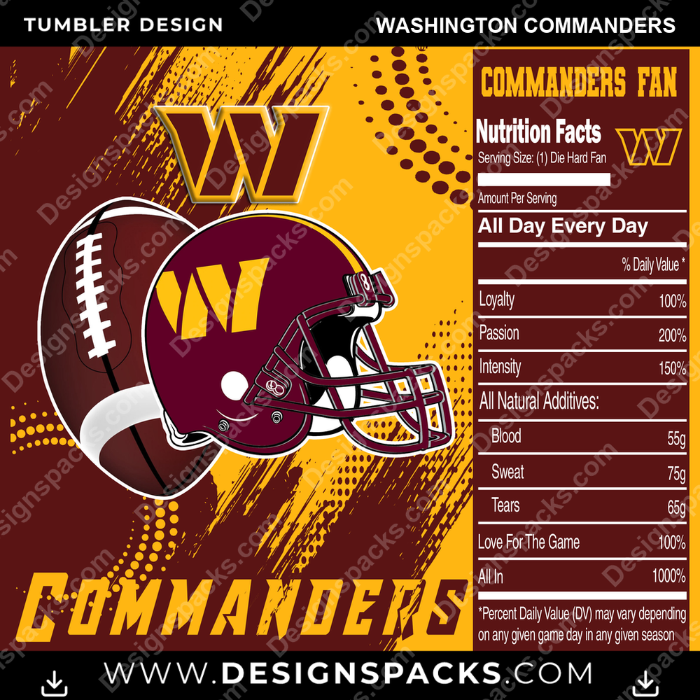 Football Team Fan Washington Commanders Tumbler Digital Wrap Design
