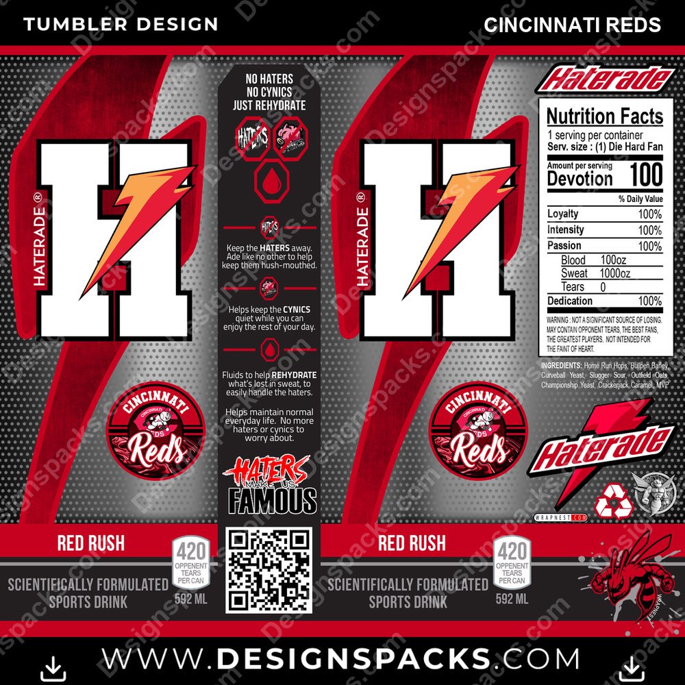 Baseball Haterade Cincinnati Reds Tumbler Digital Wrap Design