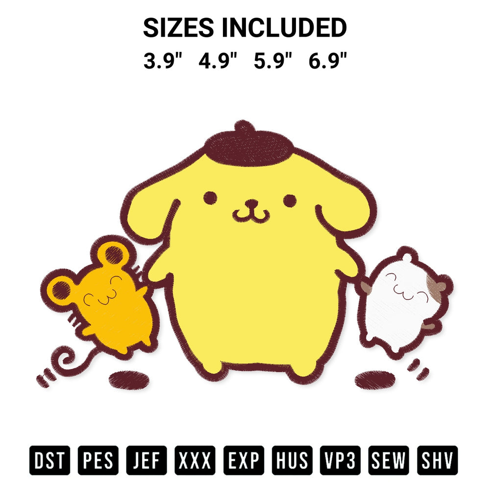 Transform your fabrics with the Pompompurin And Friends Embroidery Design embroidery design. Instant access to premium digitized patterns at Designspacks.com. Available sizes: 3.9", 4.9", 5.9", 6.9".