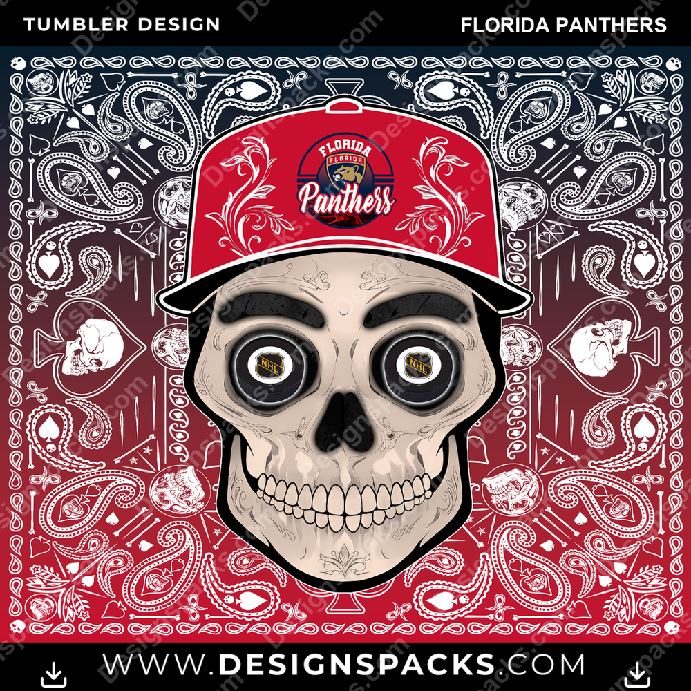 Ice Hockey Skull Handkerchief Florida Panthers NHL Hockey Tumbler Digital Wrap Design Download