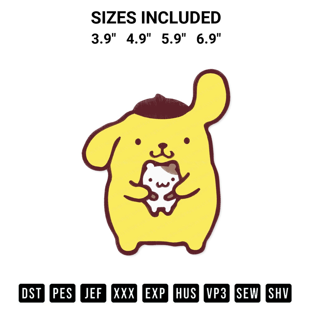 Stitch like a pro with the Pompompurin With Muffin Embroidery Design embroidery pattern from Designspacks.com. High-quality digital machine embroidery file. Available sizes: 3.9", 4.9", 5.9", 6.9".