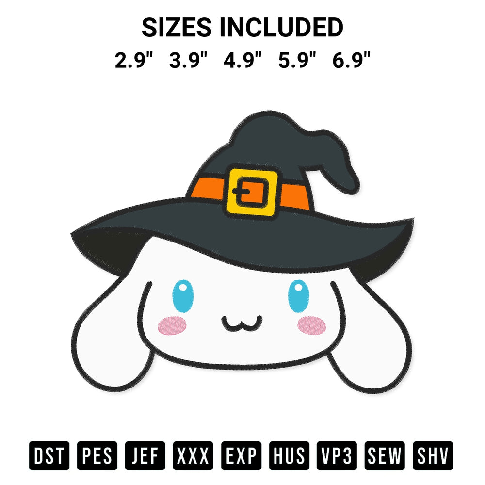 Transform your fabrics with the Face Cinnamoroll Witch Embroidery Design embroidery design. Instant access to premium digitized patterns at Designspacks.com. Available sizes: 2.9", 3.9", 4.9", 5.9", 6.9".