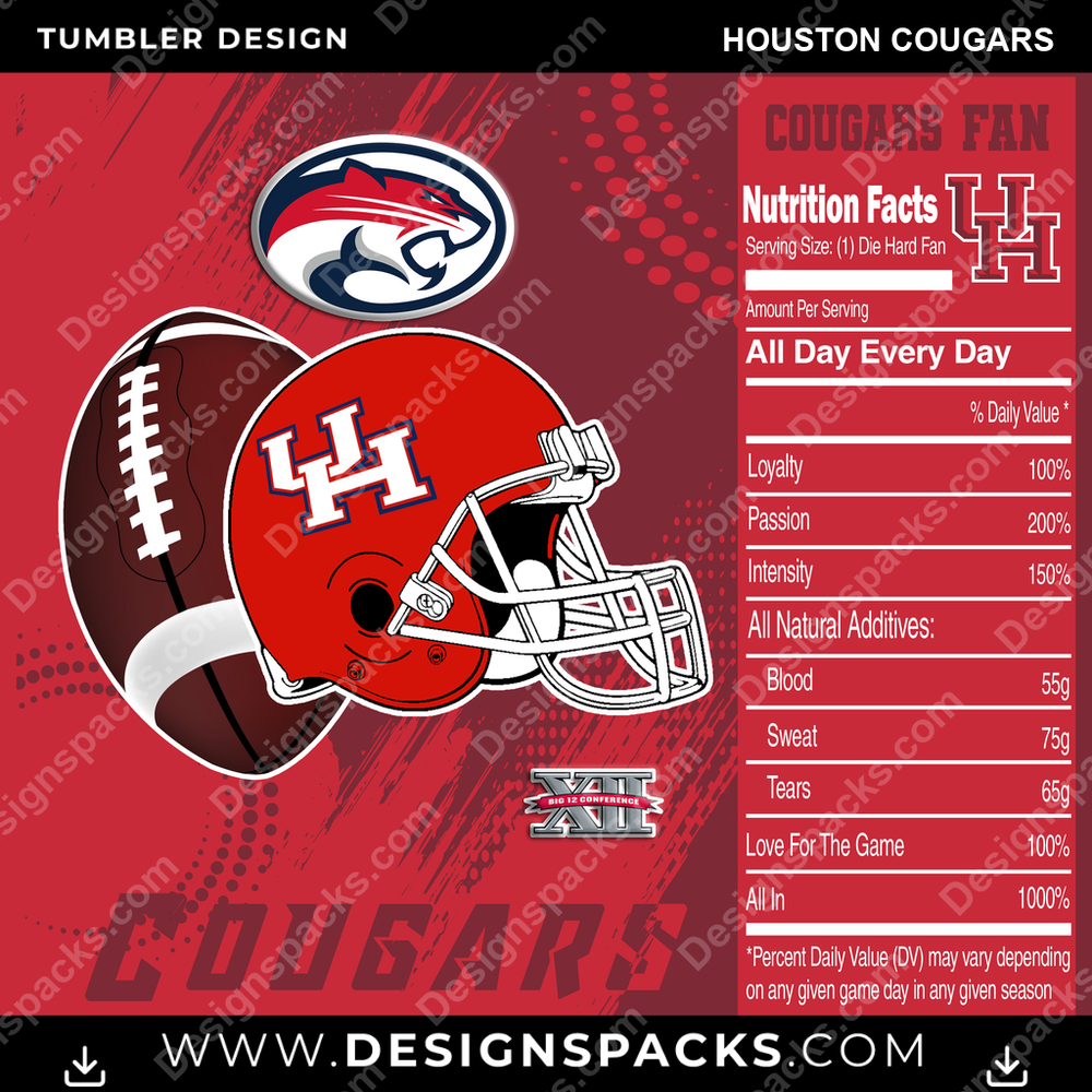 College Sport Team Fan CFB Houston Cougars NCAA College Sport Tumbler Digital Wrap Design Download