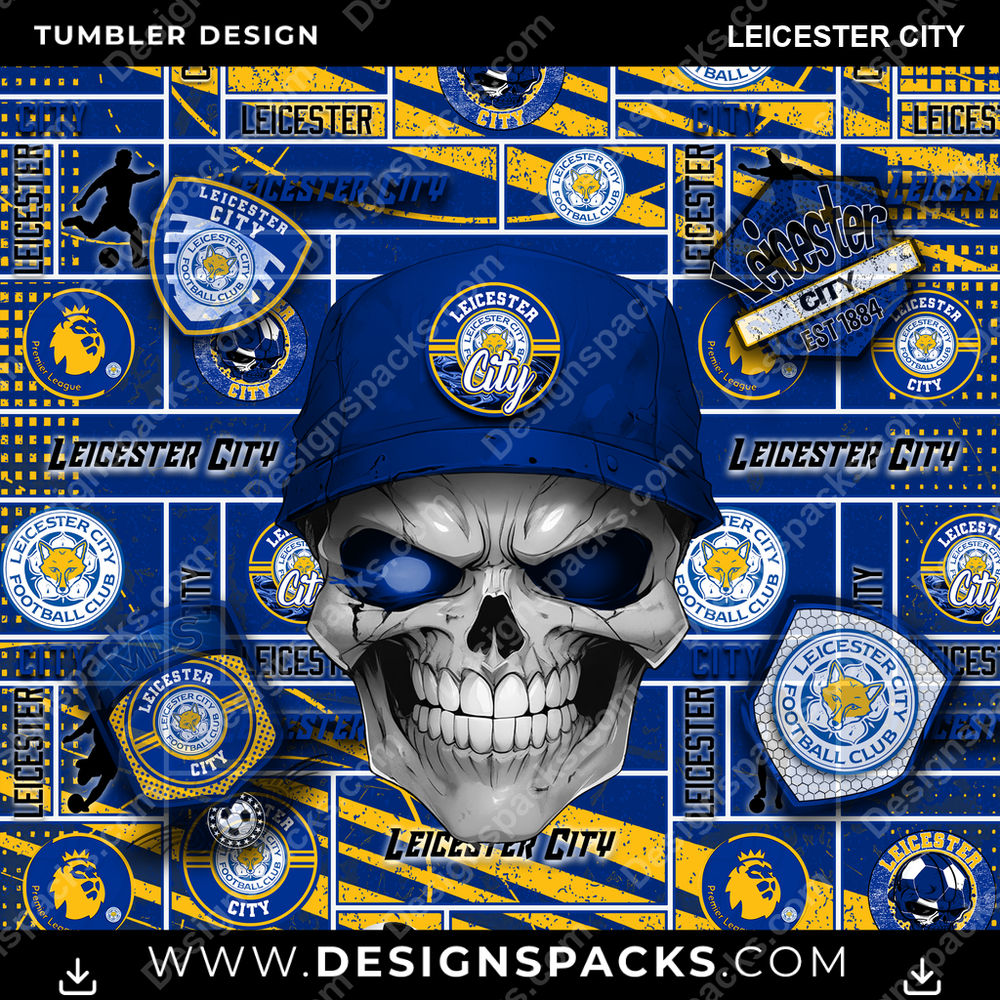 Soccer UK Skull Leicester City Tumbler Digital Wrap Design