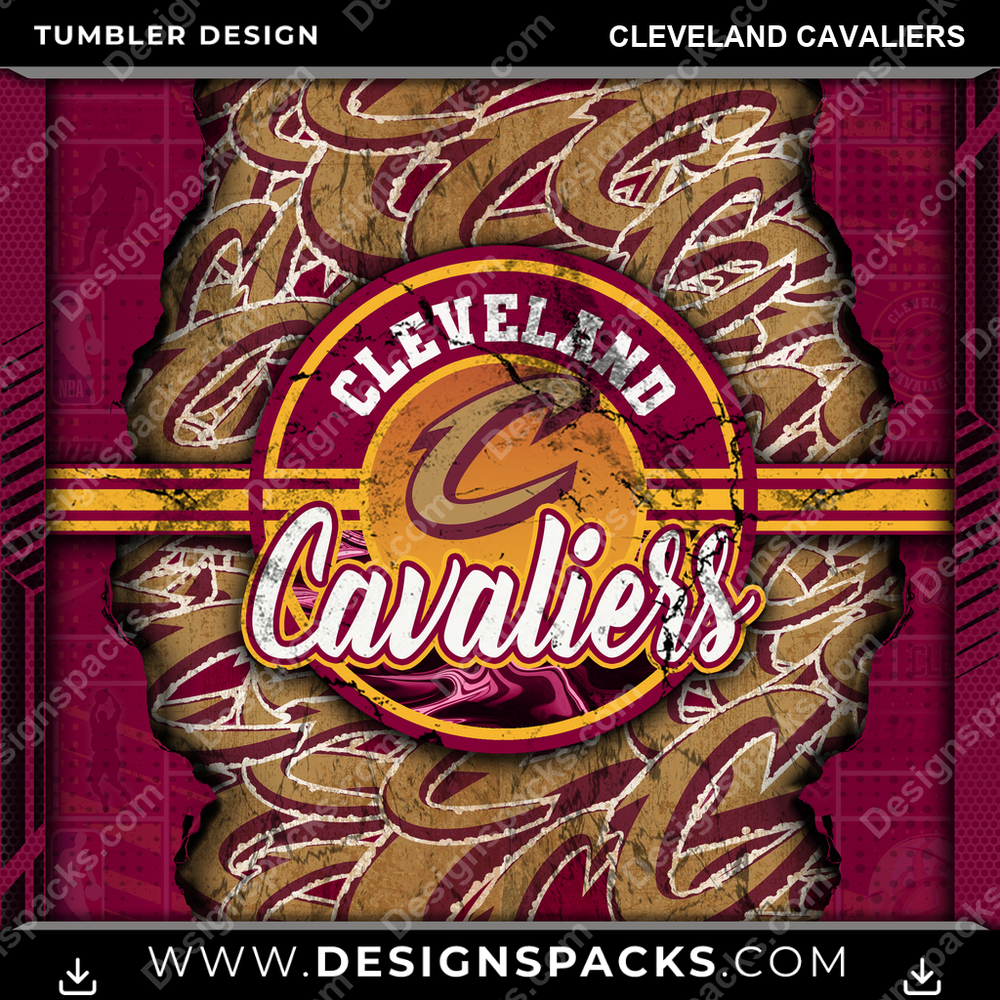 Basketball Ripped Cleveland Cavaliers Tumbler Digital Wrap Design
