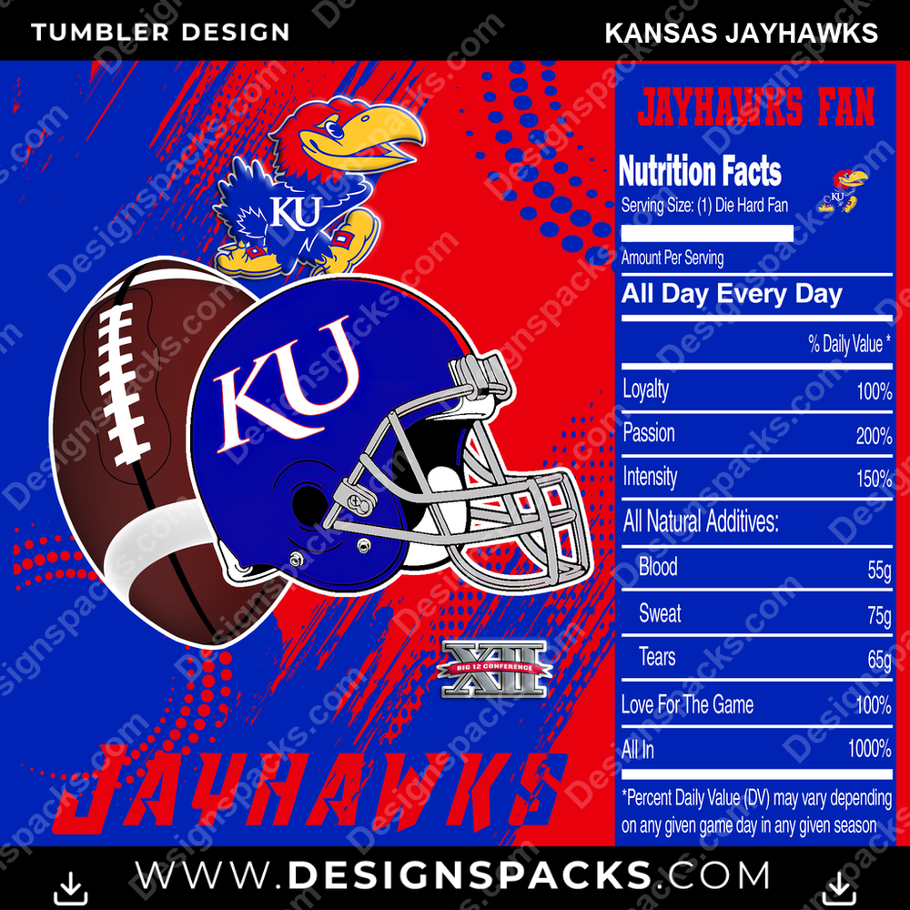 College Sport Team Fan CFB Kansas Jayhawks NCAA College Sport Tumbler Digital Wrap Design Download