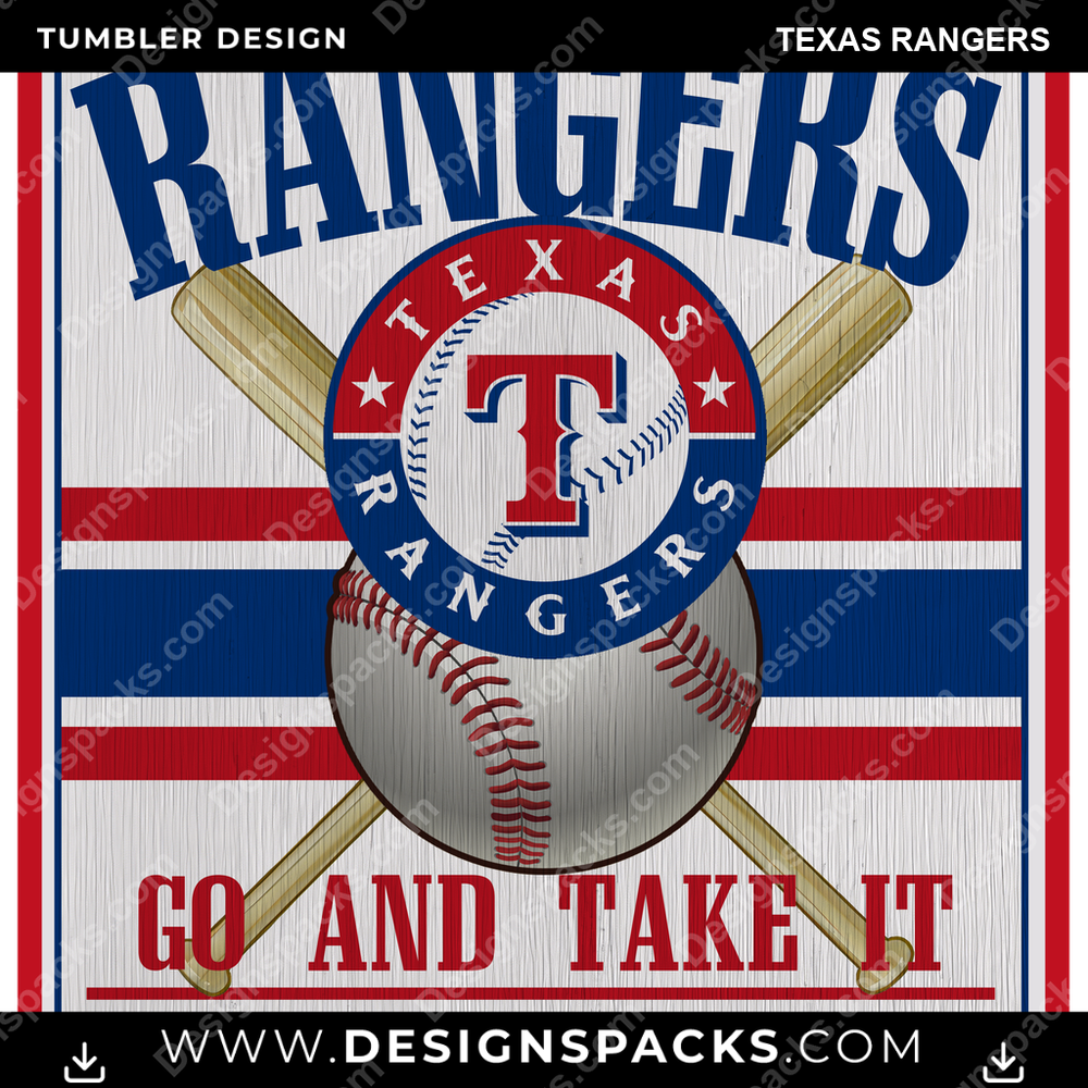 Baseball Vintage Wood Logo Texas Rangers MLB Baseball Tumbler Digital Wrap Design Download