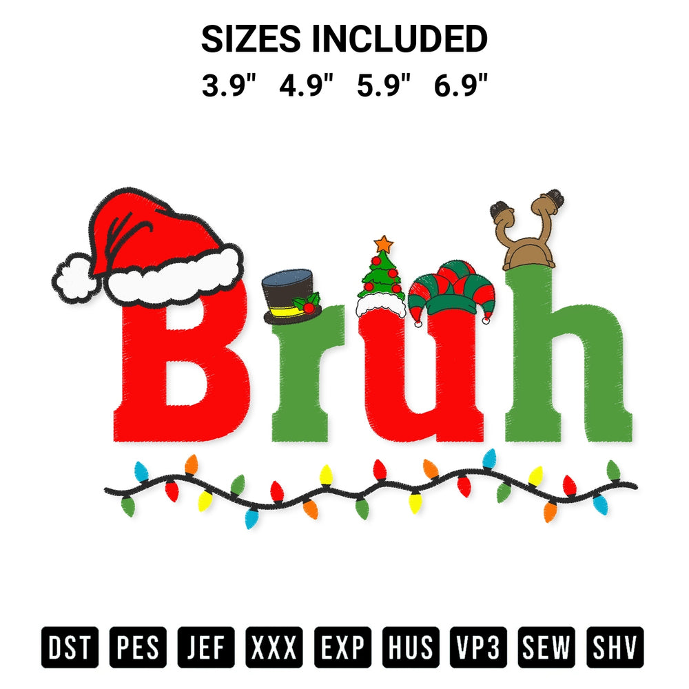 Elevate your next project with our Bruh Merry Christmas Embroidery Design embroidery file. Shop high-quality digital patterns instantly at Designspacks.com. Available sizes: 3.9", 4.9", 5.9", 6.9".