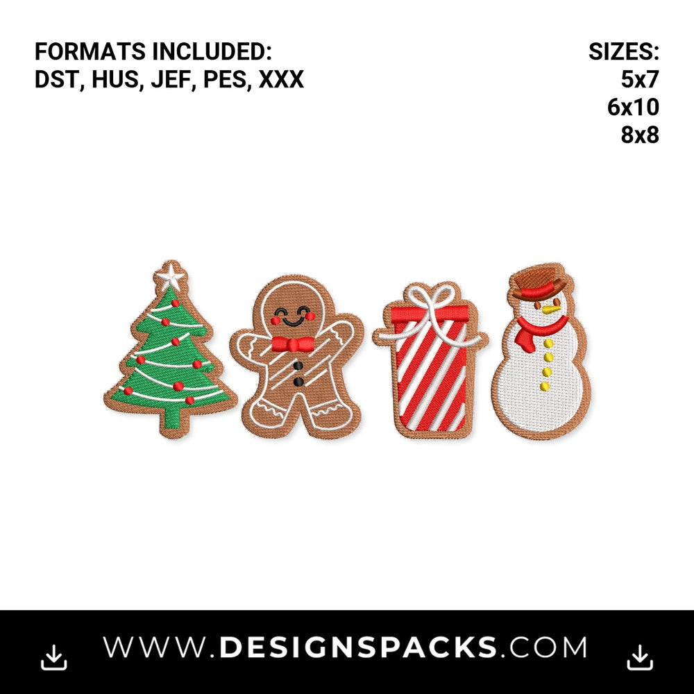 Christmas Gingerbread Cookies Set Embroidery Design - Instant digital download pattern at Designspacks.com