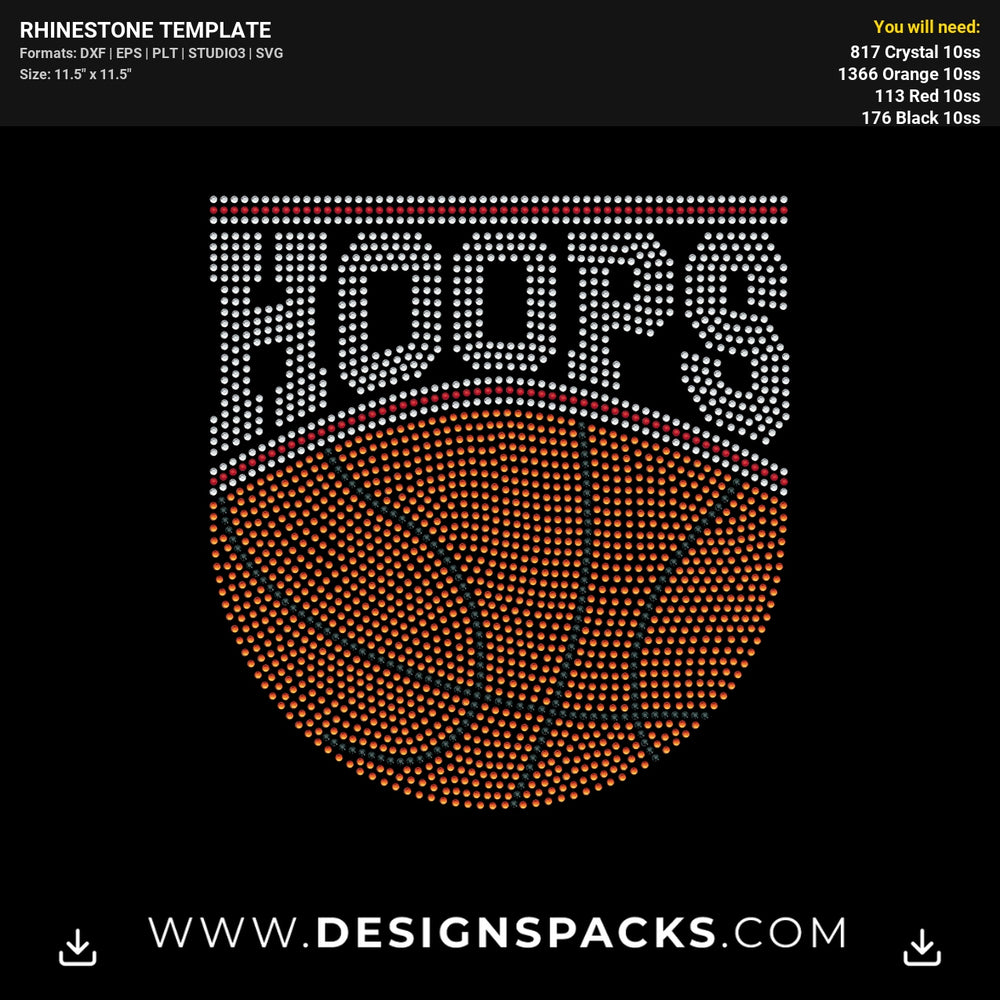 Hoops Basketball Rhinestone Digital Template
