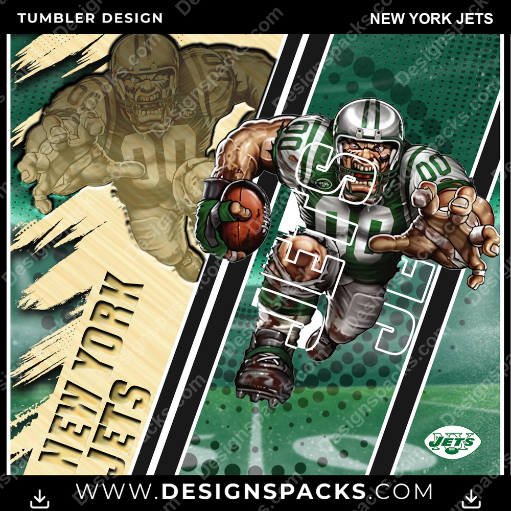 Football Silhouette New York Jets NFL Football Tumbler Digital Wrap Design Download