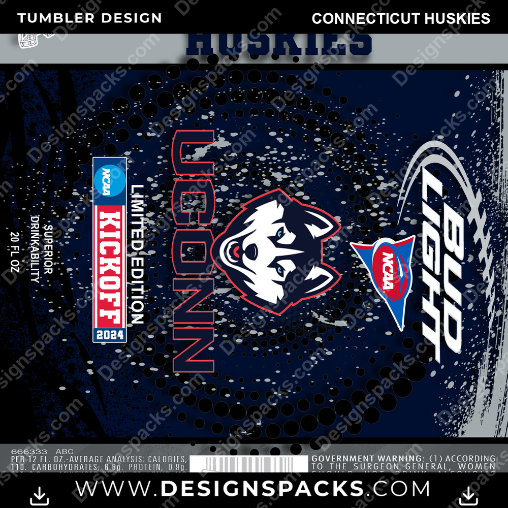 College Sport Bud Connecticut Huskies NCAA College Sport Tumbler Digital Wrap Design Download