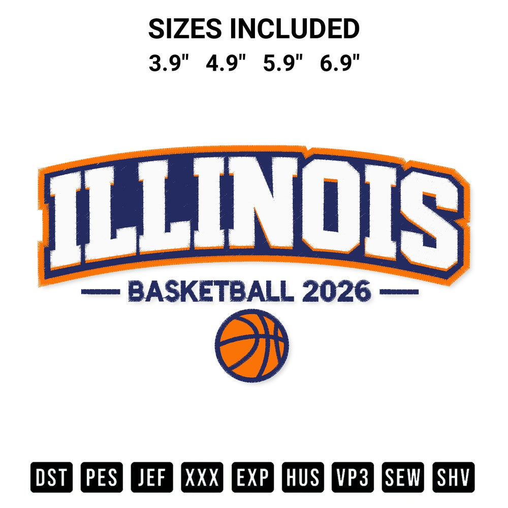 Create amazing crafts with the Illinois Basketball 2026 Embroidery Design embroidery file. High-quality digital download from Designspacks.com, perfect for beginners and pros. Available sizes: 3.9", 4.9", 5.9", 6.9".
