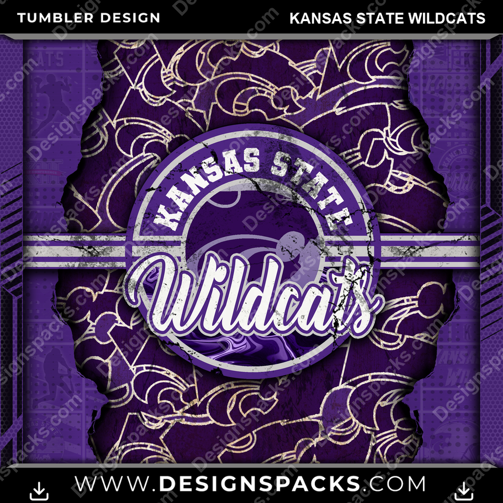 College Sport Ripped Kansas State Wildcats NCAA College Sport Tumbler Digital Wrap Design Download