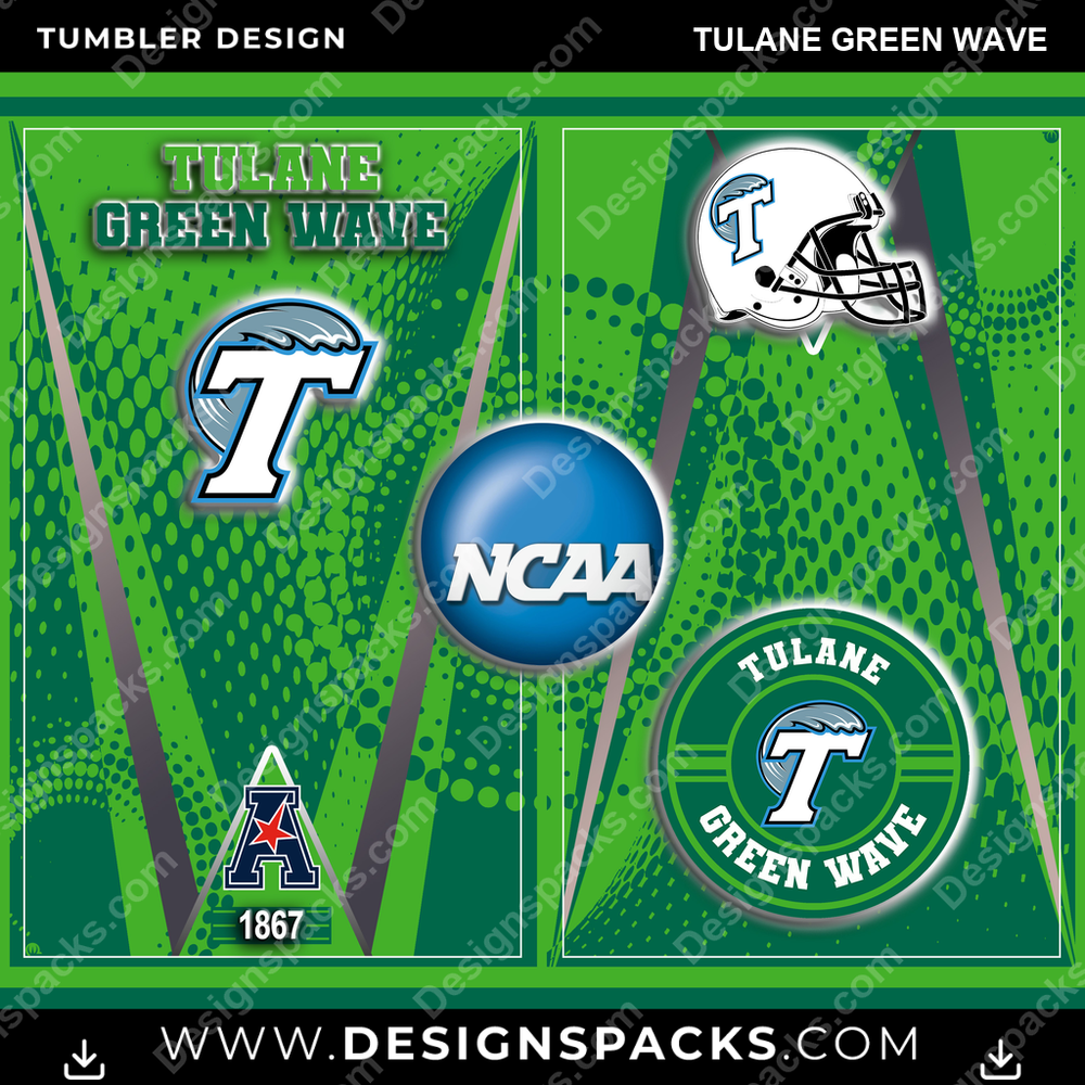 College Sport Team Logo Tulane Green Wave NCAA College Sport Tumbler Digital Wrap Design Download