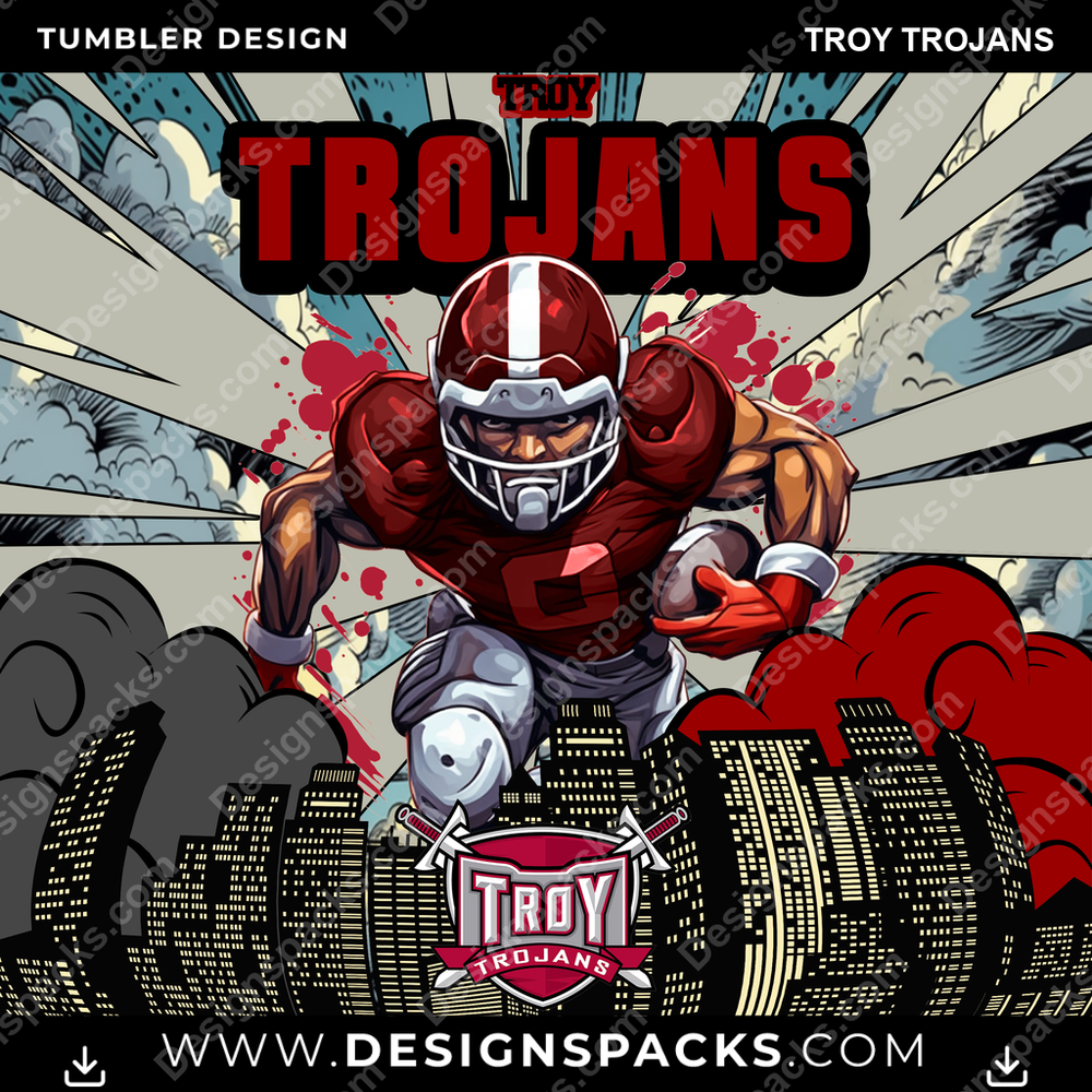 College Sport Comic Cover Troy Trojans Tumbler Digital Wrap Design