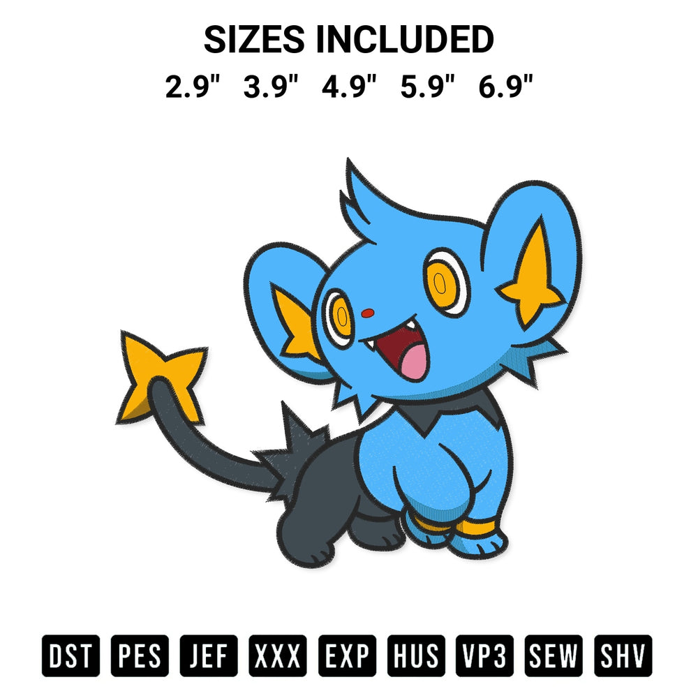 Transform your fabrics with the Shinx Pokemon Embroidery Design embroidery design. Instant access to premium digitized patterns at Designspacks.com. Available sizes: 2.9", 3.9", 4.9", 5.9", 6.9".