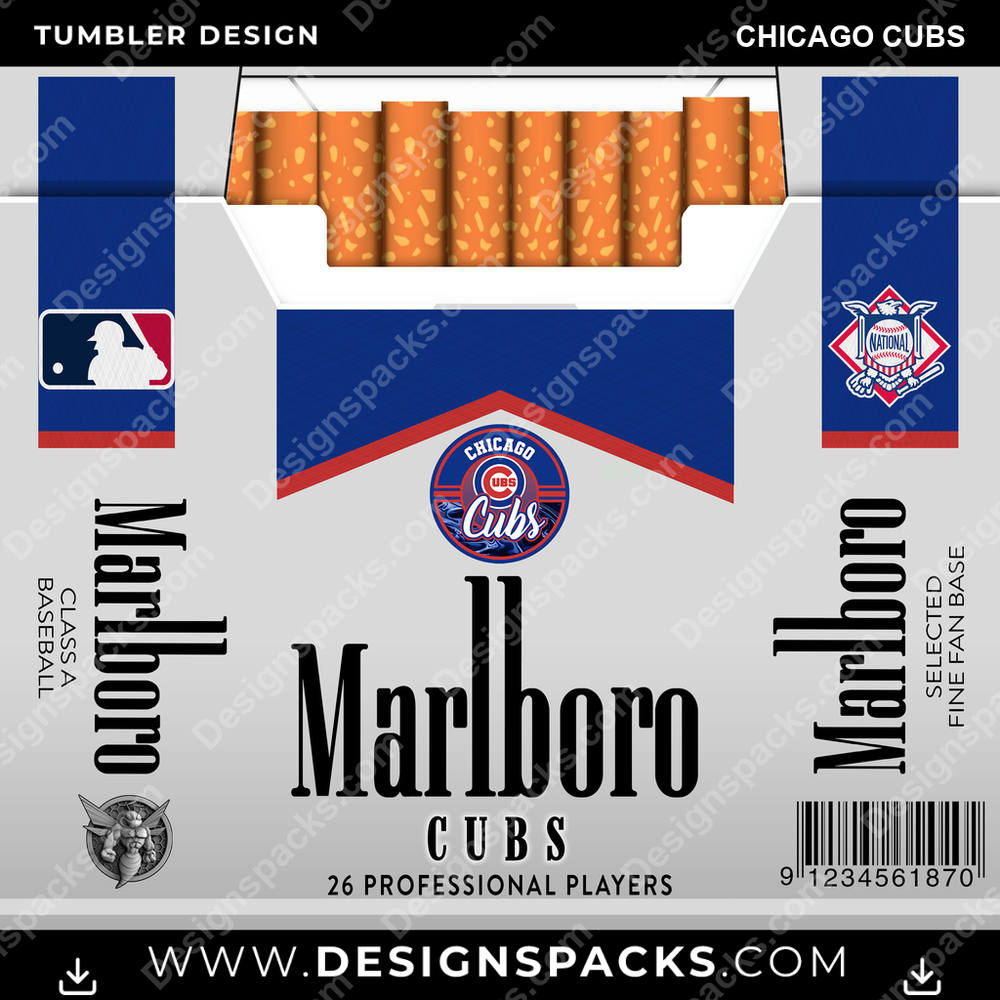 Baseball Marlboro Chicago Cubs Tumbler Digital Wrap Design