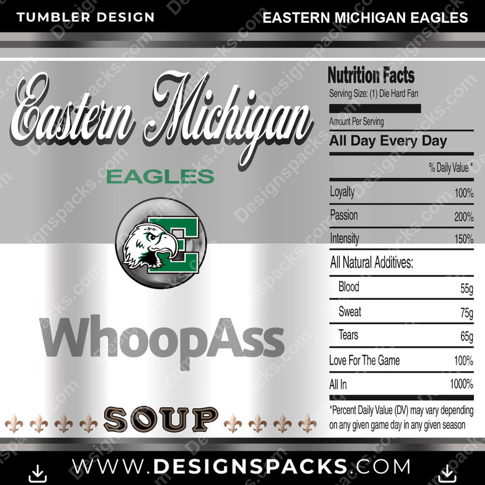 College Sport Soup Can Eastern Michigan Eagles Tumbler Digital Wrap Design