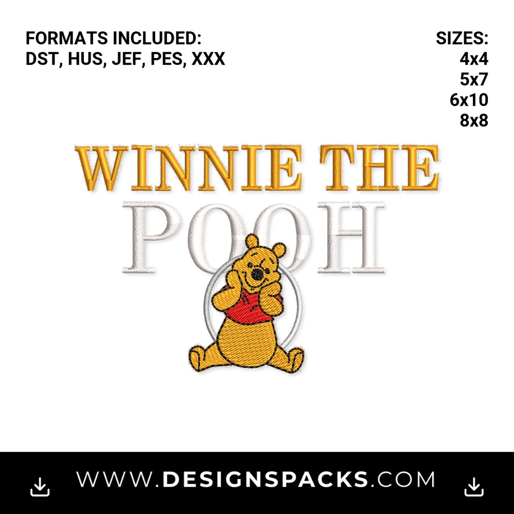 Winnie The Pooh Sitting Bear Pattern Embroidery Design - Instant digital download pattern at Designspacks.com